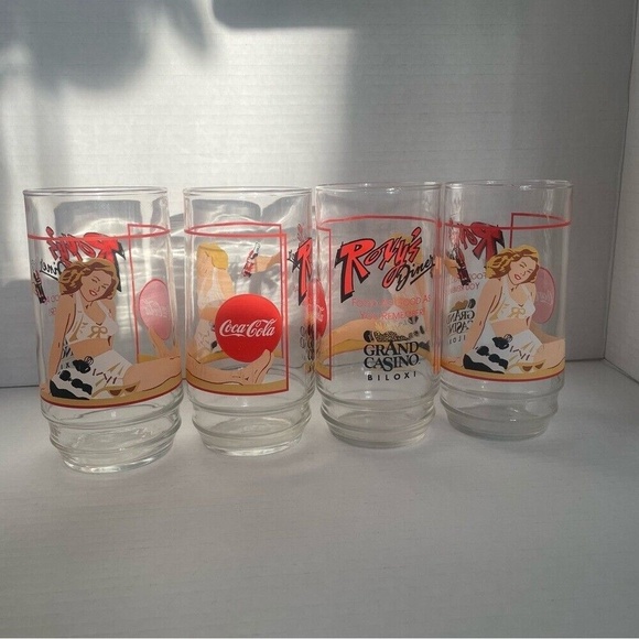 Coca-Cola Roxys Diner Grand Casino Biloxi Collectivle Glasses Set of 4 Vintage - Picture 1 of 7